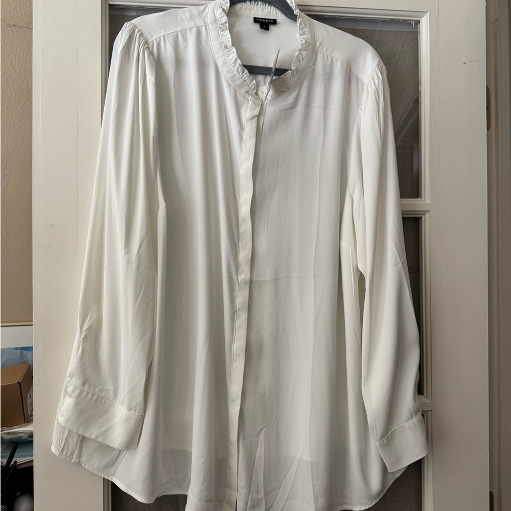 Torrid Ivory Ruffled Neck Blouse
